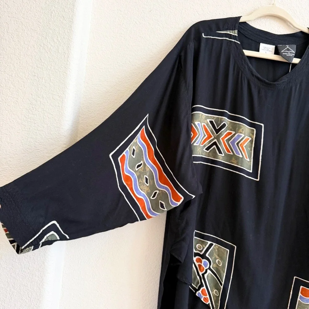 Anthony Mark Hankins Womens Large Black Geometric Asymmetrical Rayon‎ Tunic Top - Picture 6 of 10
